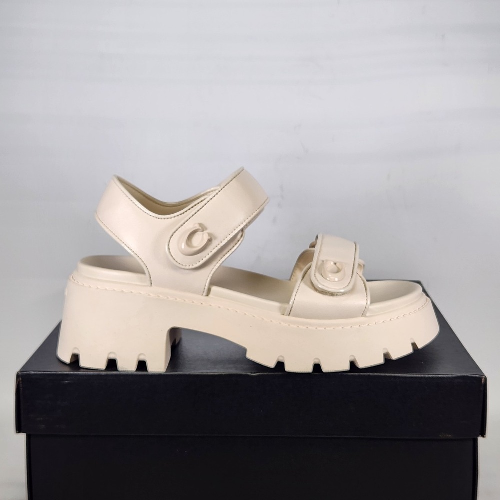 Coach Brynn Platform Leather Sandal Women Size 9.5 Chalk Lug Sole CA857